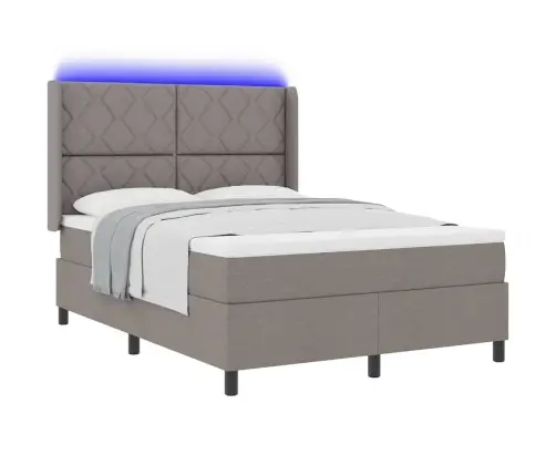 Gulta Ar Atsperēm Un Matraci Un Led Gaismu, Pelēkbrūnā Krāsā, 140 X 190 Cm Vidaxl