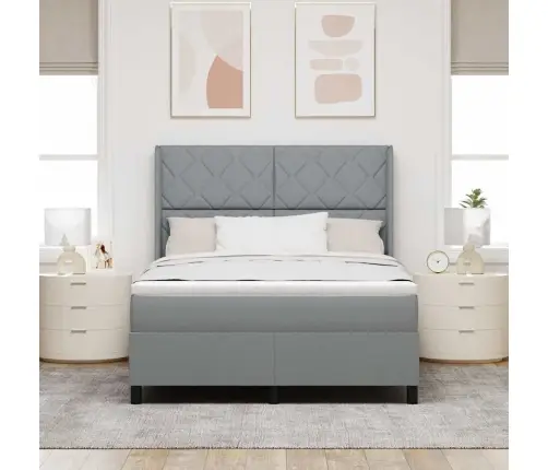 Led Box Spring Voodi Madratsiga Helehall 140 X 200 Cm Kangas