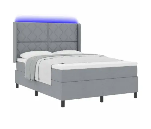 Led Box Spring Voodi Madratsiga Helehall 140 X 200 Cm Kangas