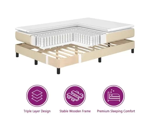 Led Čiužinio Lova Su Čiužiniu Kreminė 160 X 200 Cm Audinys