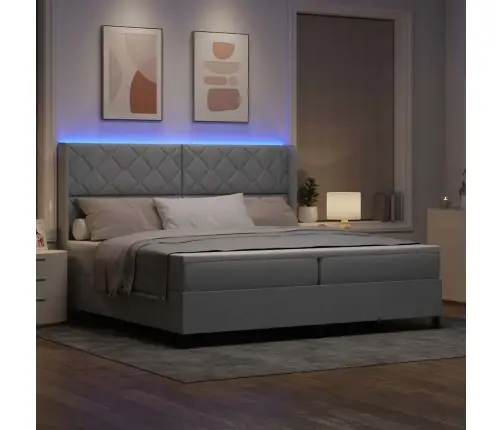 Led Box Spring Voodi Madratsiga Helehall 200 X 200 Cm Kangas