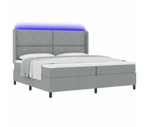 Led Box Spring Voodi Madratsiga Helehall 200 X 200 Cm Kangas
