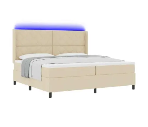 Led Gultas Pamatne Ar Matraci Krēmkrāsa 200 X 200 Cm Audums Vidaxl