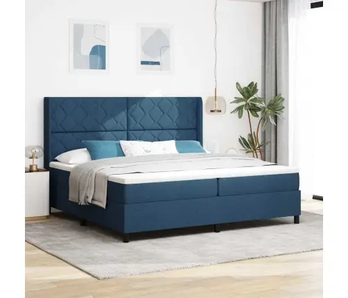 Led Box Spring Voodi Madratsiga Sinine 200 X 200 Cm Kangas