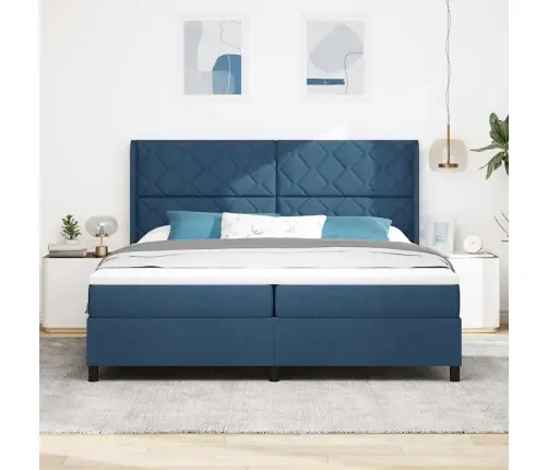 Led Box Spring Voodi Madratsiga Sinine 200 X 200 Cm Kangas