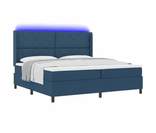 Led Box Spring Voodi Madratsiga Sinine 200 X 200 Cm Kangas