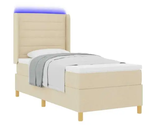 Kastītes Atsperu Gulta Ar Matraci Krēmkrāsa 80 X 200 Cm Audums Vidaxl