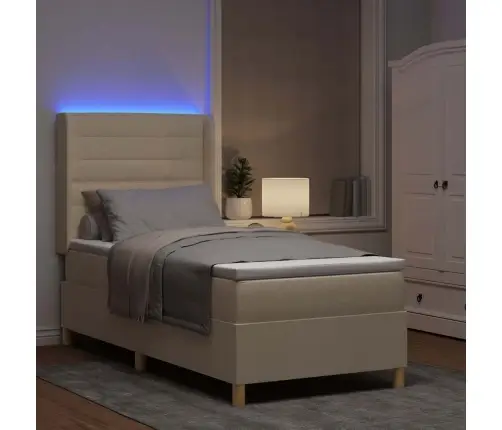 Kastītes Atsperu Gulta Ar Matraci Krēmkrāsa 90 X 190 Cm Audums Vidaxl