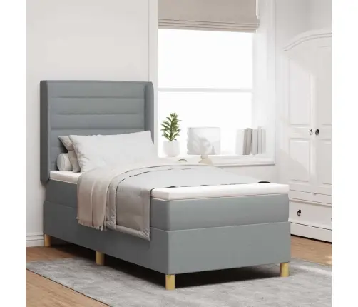 Kiemas Lova Su Čiužiniu Šviesiai Pilka 90 X 200 Cm Audinys