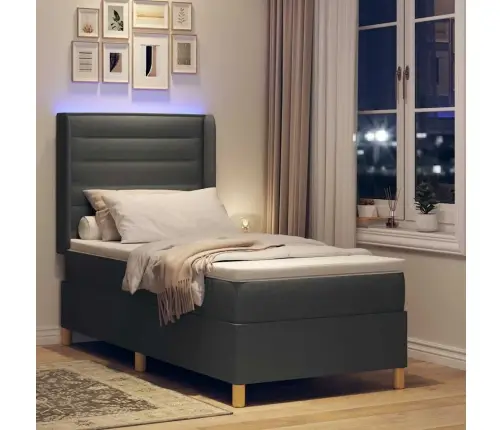 Kastītes Atsperu Gulta Ar Matraci Pelēka 90 X 200 Cm Audums Vidaxl