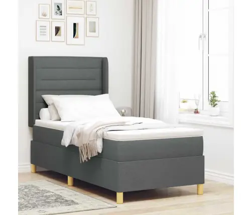 Kastītes Atsperu Gulta Ar Matraci Pelēka 90 X 200 Cm Audums Vidaxl