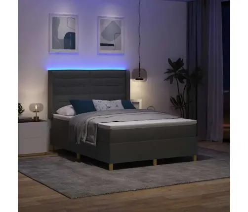 Kastītes Atsperu Gulta Ar Matraci Pelēka 140 X 190 Cm Audums Vidaxl