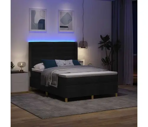 Kastītes Atsperu Gulta Ar Matraci Melna 140 X 190 Cm Audums Vidaxl