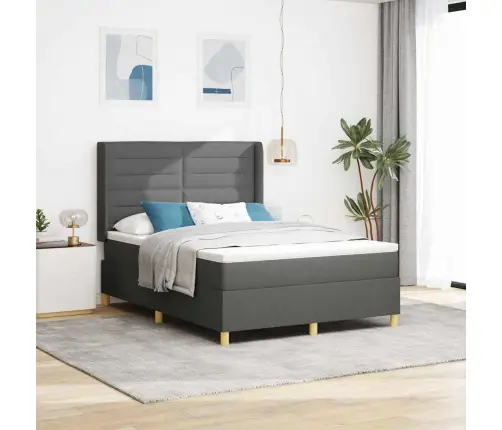 Kastītes Atsperu Gulta Ar Matraci Pelēka 140 X 200 Cm Audums Vidaxl