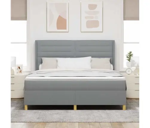 Kiemas Lova Su Čiužiniu Šviesiai Pilka 140 X 200 Cm Audinys