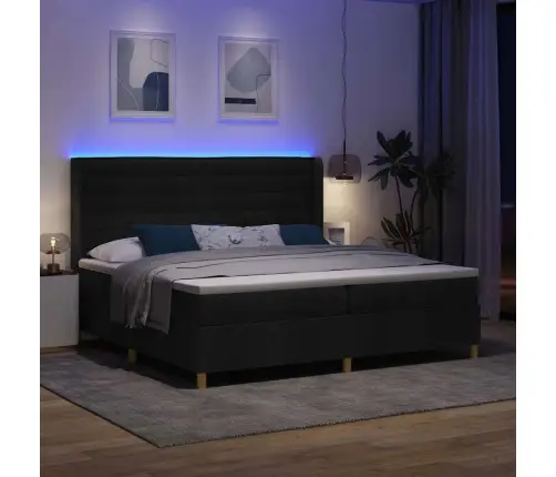 Kastītes Atsperu Gulta Ar Matraci Melna 200 X 200 Cm Audums Vidaxl