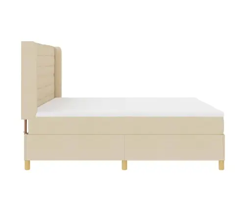 Kastītes Atsperu Gulta Ar Matraci Krēmkrāsa 140 X 200 Cm Audums Vidaxl