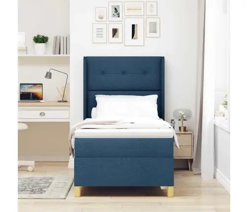 Kastītes Atsperu Gulta Ar Matraci Zila 140 X 200 Cm Audums Vidaxl