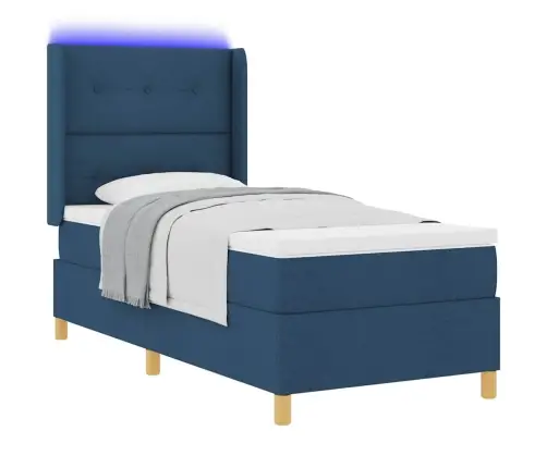 Kastītes Atsperu Gulta Ar Matraci Zila 140 X 200 Cm Audums Vidaxl