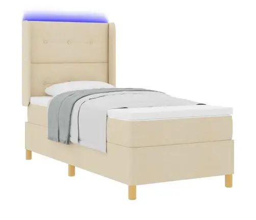 Kastītes Atsperu Gulta Ar Matraci Krēmkrāsa 140 X 190 Cm Audums Vidaxl