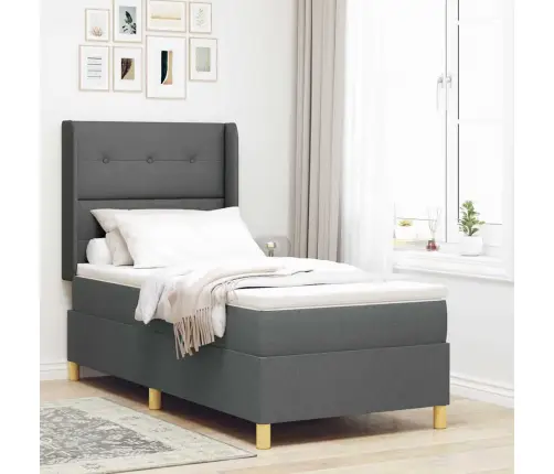 Kastītes Atsperu Gulta Ar Matraci Pelēka 140 X 200 Cm Audums Vidaxl