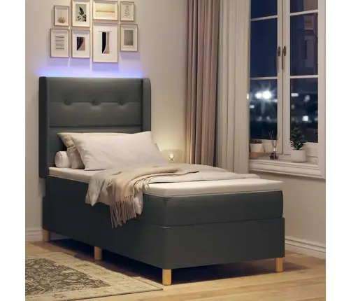 Gultas Pamatne Ar Matraci Un Led Tumši Pelēka 100X200 Cm Audums Vidaxl