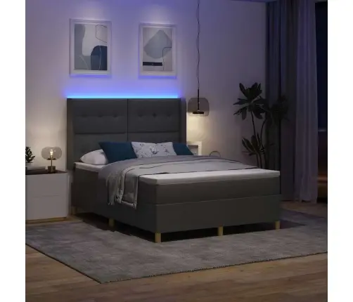 Kastītes Atsperu Gulta Ar Matraci Pelēka 140 X 190 Cm Audums Vidaxl