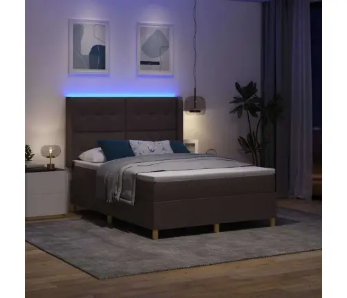 Kastītes Atsperu Gulta Ar Matraci Brūna 140 X 190 Cm Audums Vidaxl