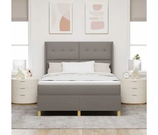 Kastītes Atsperu Gulta Pelēkbrūna 140 X 200 Cm Audums Vidaxl