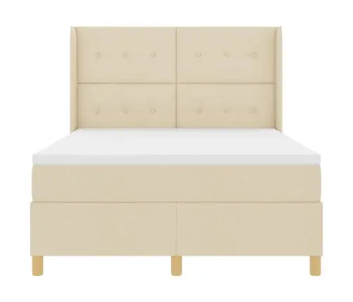 Kastītes Atsperu Gulta Ar Matraci Krēmkrāsa 140 X 200 Cm Audums Vidaxl