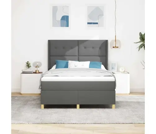 Kastītes Atsperu Gulta Ar Matraci Pelēka 140 X 200 Cm Audums Vidaxl