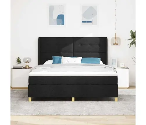 Kastītes Atsperu Gulta Ar Matraci Melna 140 X 200 Cm Audums Vidaxl