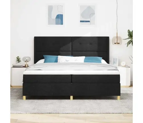 Kastītes Atsperu Gulta Ar Matraci Melna 200 X 200 Cm Audums Vidaxl