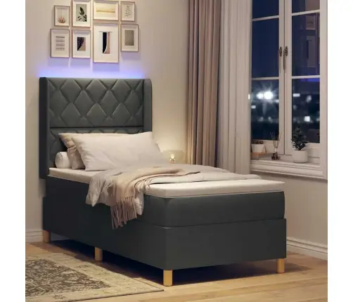 Kaste Ar Gultas Rāmi Un Matraci & Led Tumši Pelēks 90X200 Cm Audums Vidaxl
