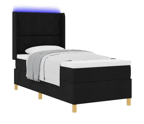 Kaste Pavasara Gulta Ar Matraču & Led Melna 100X200 Cm Audums Vidaxl