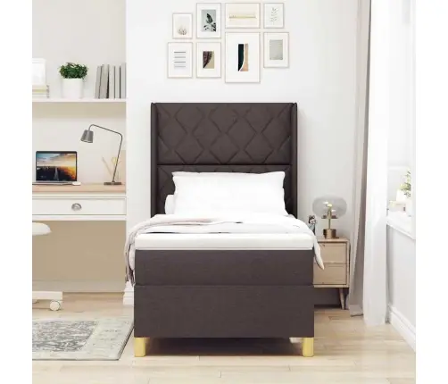 Kaste Pavasara Gulta Ar Matraci Un Led Brūna 100X200 Cm Audums Vidaxl