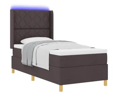 Kaste Pavasara Gulta Ar Matraci Un Led Brūna 100X200 Cm Audums Vidaxl