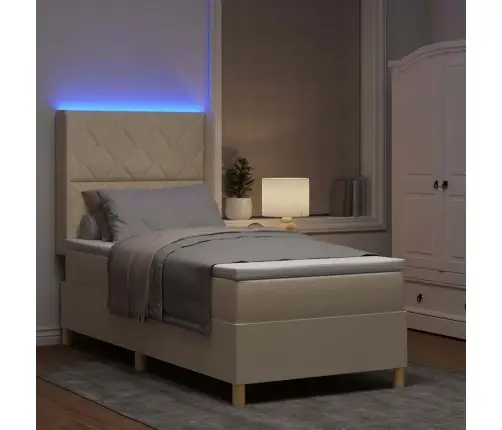 Kastītes Atsperu Gulta Ar Matraci Krēmkrāsa 140 X 200 Cm Audums Vidaxl