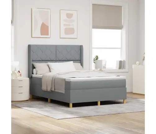 Kastītes Atsperu Gulta Gaiši Pelēks 140 X 200 Cm Audums Vidaxl