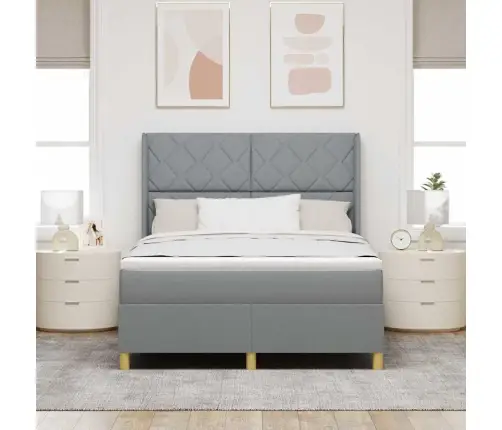 Kastītes Atsperu Gulta Gaiši Pelēks 160 X 200 Cm Audums Vidaxl