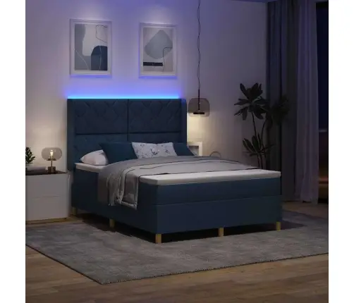 Kastītes Atsperu Gulta Ar Matraci Zila 160 X 200 Cm Audums Vidaxl