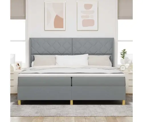 Kiemas Lova Su Čiužiniu Šviesiai Pilka 200 X 200 Cm Audinys