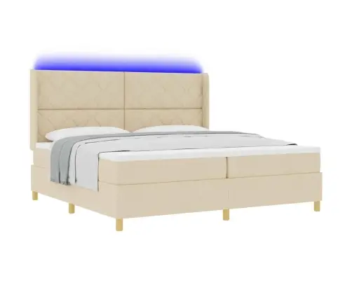 Kastītes Atsperu Gulta Ar Matraci Krēmkrāsa 200 X 200 Cm Audums Vidaxl