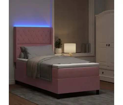 Kiemas Lova Su Čiužiniu Su Led Rožinė 90 X 190 Cm Aksomas