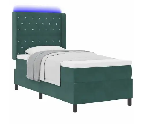 Led Box Spring Gulta Ar Matraci Tumši Zaļa 90 X 200 Cm Samts Vidaxl
