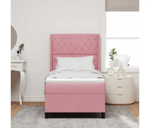 Led Box Spring Gulta Ar Matraci Rozā 90 X 200 Cm Samts Vidaxl