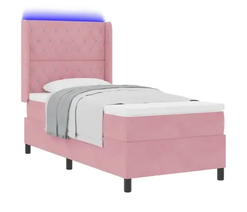 Led Box Spring Gulta Ar Matraci Rozā 90 X 200 Cm Samts Vidaxl