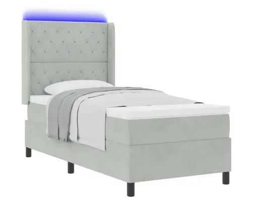 Kiemas Lova Su Čiužiniu Šviesiai Pilka 100 X 200 Cm Aksomas