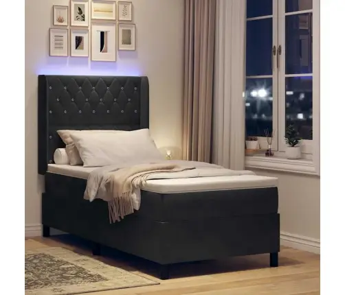 Box Spring Gulta Ar Matrača Un Led Melnā 100X200 Cm Samta Vidaxl