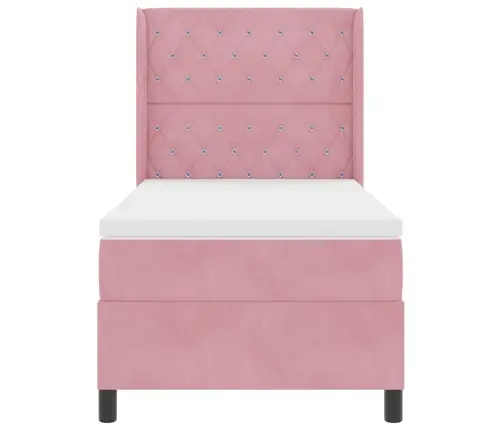 Kastītes Atsperu Gulta Ar Matraci Rozā 100 X 200 Cm Samts Vidaxl